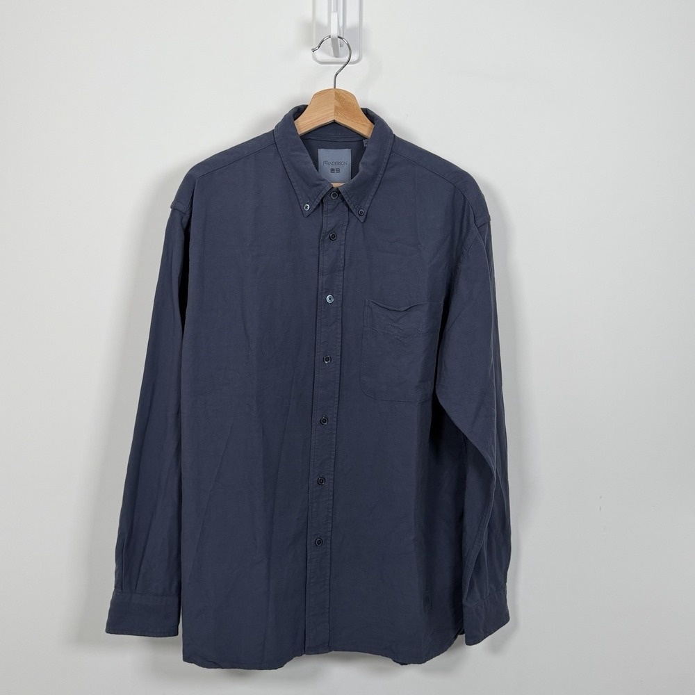 UNIQLO x JW ANDERSON Button Up Shirt Mens Medium Blue Rayon Oversized Casual